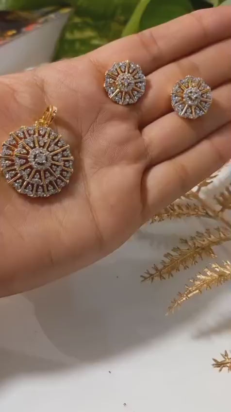 Diamond Replica Pendent  with chain and matching Ear studs CODE:NL0283