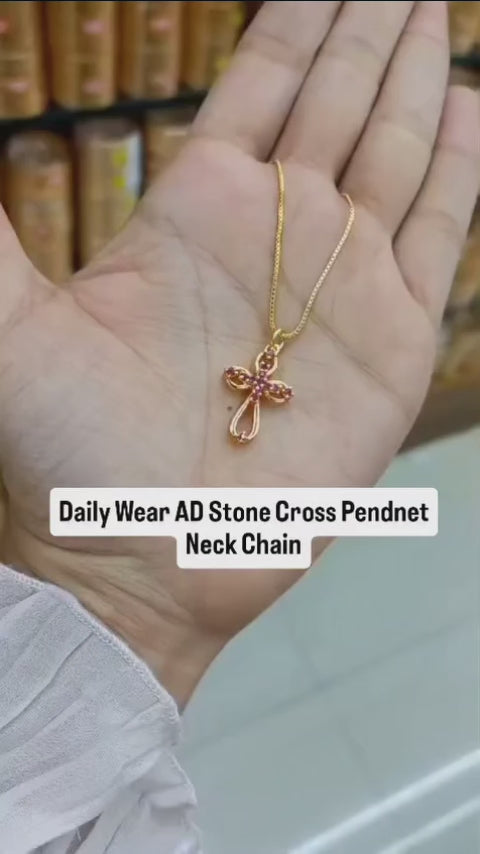 Premium gold plated daily use AD Diamond cross pendent with chainCode: NL0026