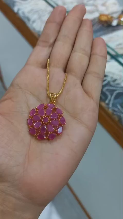 Premium plated ruby pink amethyst stone Pendant With Chain   Code : NL0137