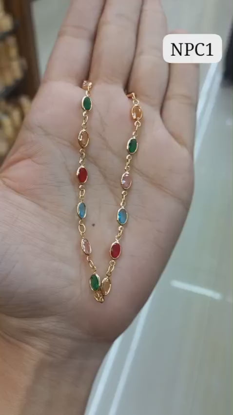 Premium plated daily wear navaratna colours neckpiece With chain   Code : NL0134