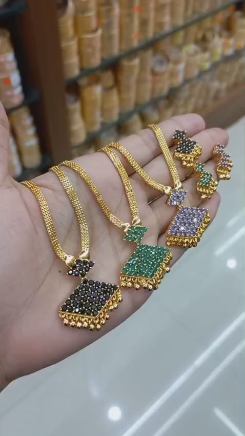 24CT Gold Plated American Diamond Pendant chain with Maching Ear Studs  CODE:NL0286