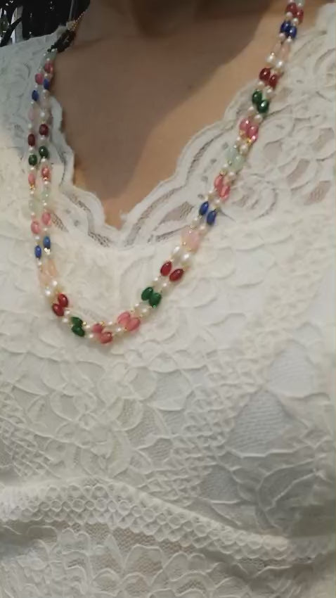 Beautiful Two layer monalisa & pearl neck piece Code : NL0176