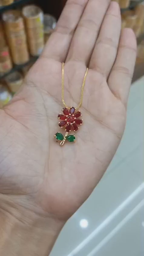 Daily Wear 24Ct Gold Plated beautiful Flower Design AD pendent neck chain CODE:NL0297