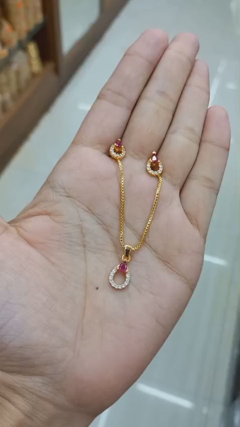 Daily Wear 24Ct Gold Plated premium AD stone Pendent with chain & Ear studs CODE:NL0296