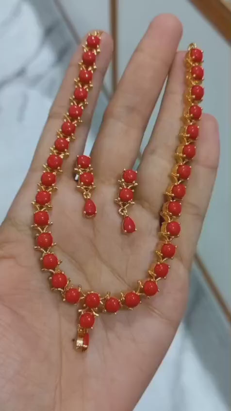 Exclusive Coral neck piece with Earrings CODE:NL0310
