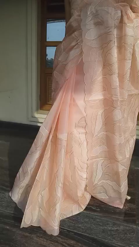 Exclusive peach Turkish organza type premium saree NL0217