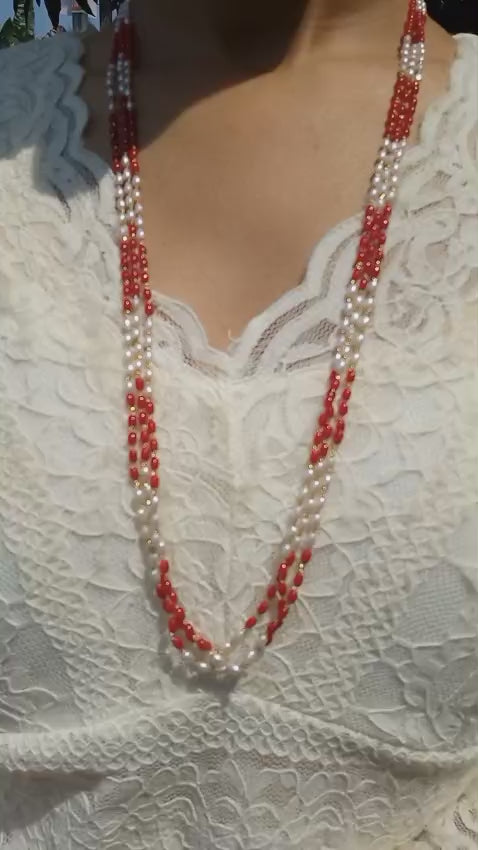 Code : NL0191     Beautiful 3 Layer rice pearl combination neck piece