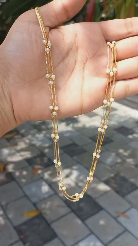 3 layer Gold Replica Pearl Neck piece ( 24 inch ) CODE: NL0314