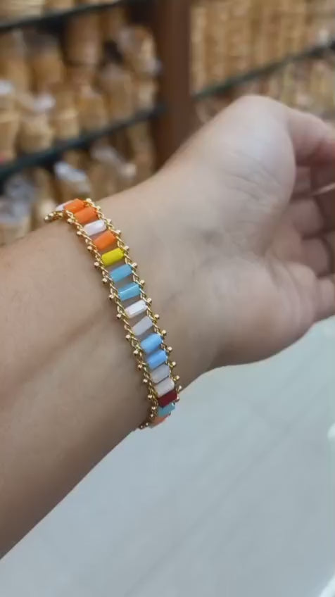 Daily wear premium gold plated multi color hand chainCode : NL0077