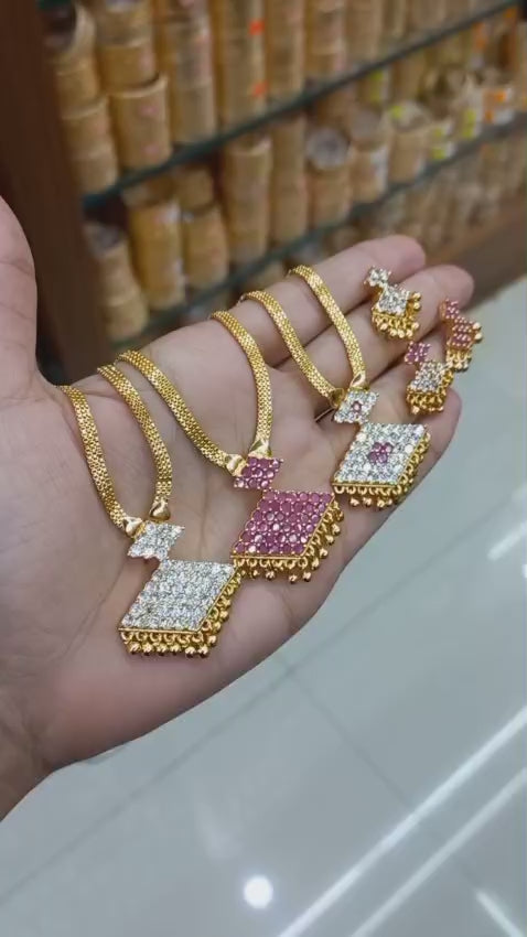 24CT Gold Plated American Diamond Pendant chain with Matching Ear Studs CODE:NL0287