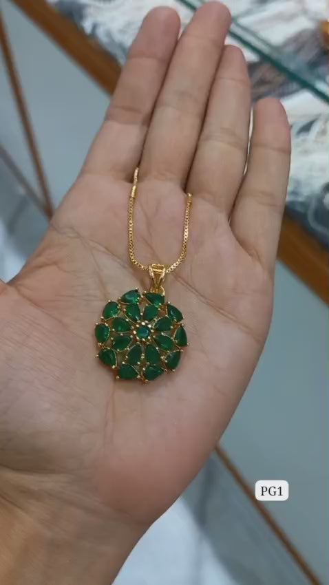 Premium plated green amethyst stone Pendant With Chain   Code : NL0138