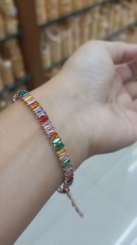 Daily wear premium plated multi color stone hand chainCode : NL0076