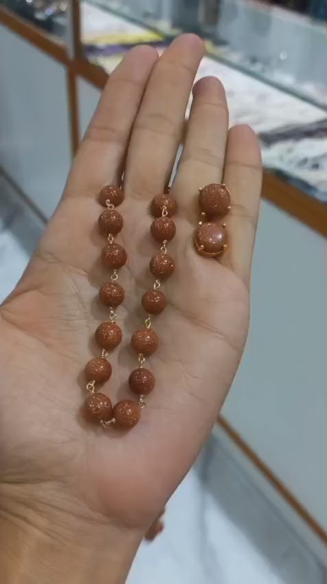 Simple Sandstone neck piece with matching Ear studs ( 24 inch length ) CODE:NL0309