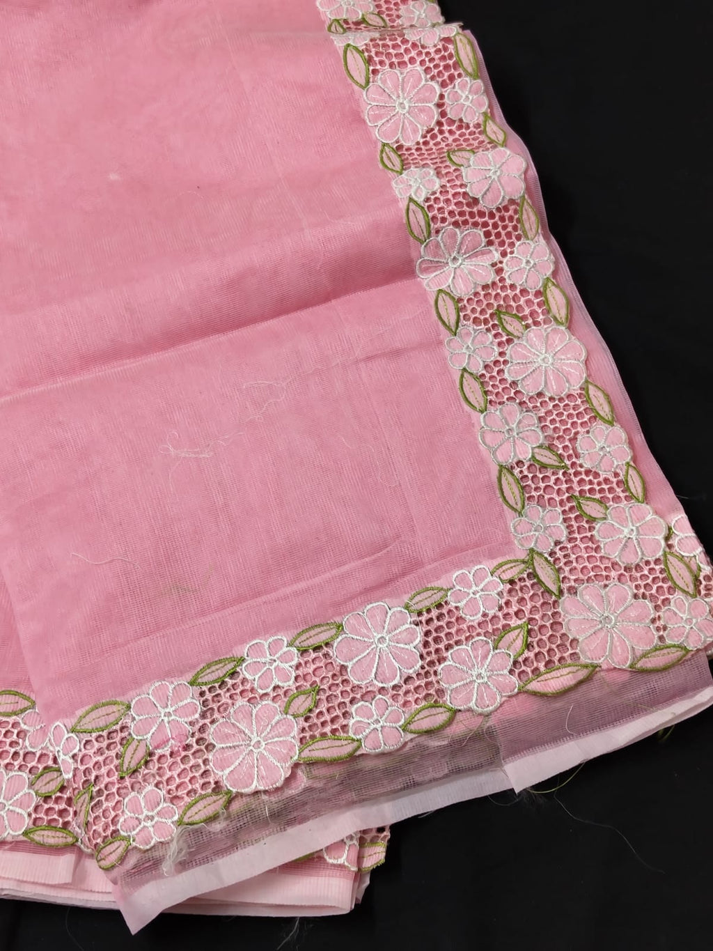 Pink beauty collection silky kota cutwork embroidery sarees Silky kota cutwork sarees