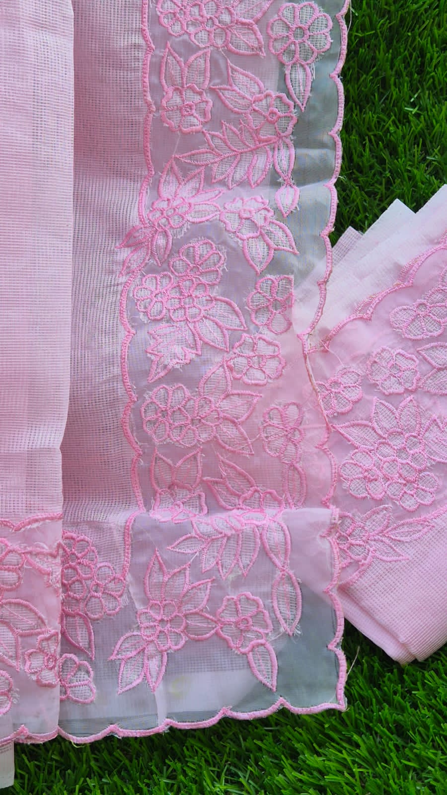 Premium pink Kota designer sarees with organza border Kota embroidery sarees