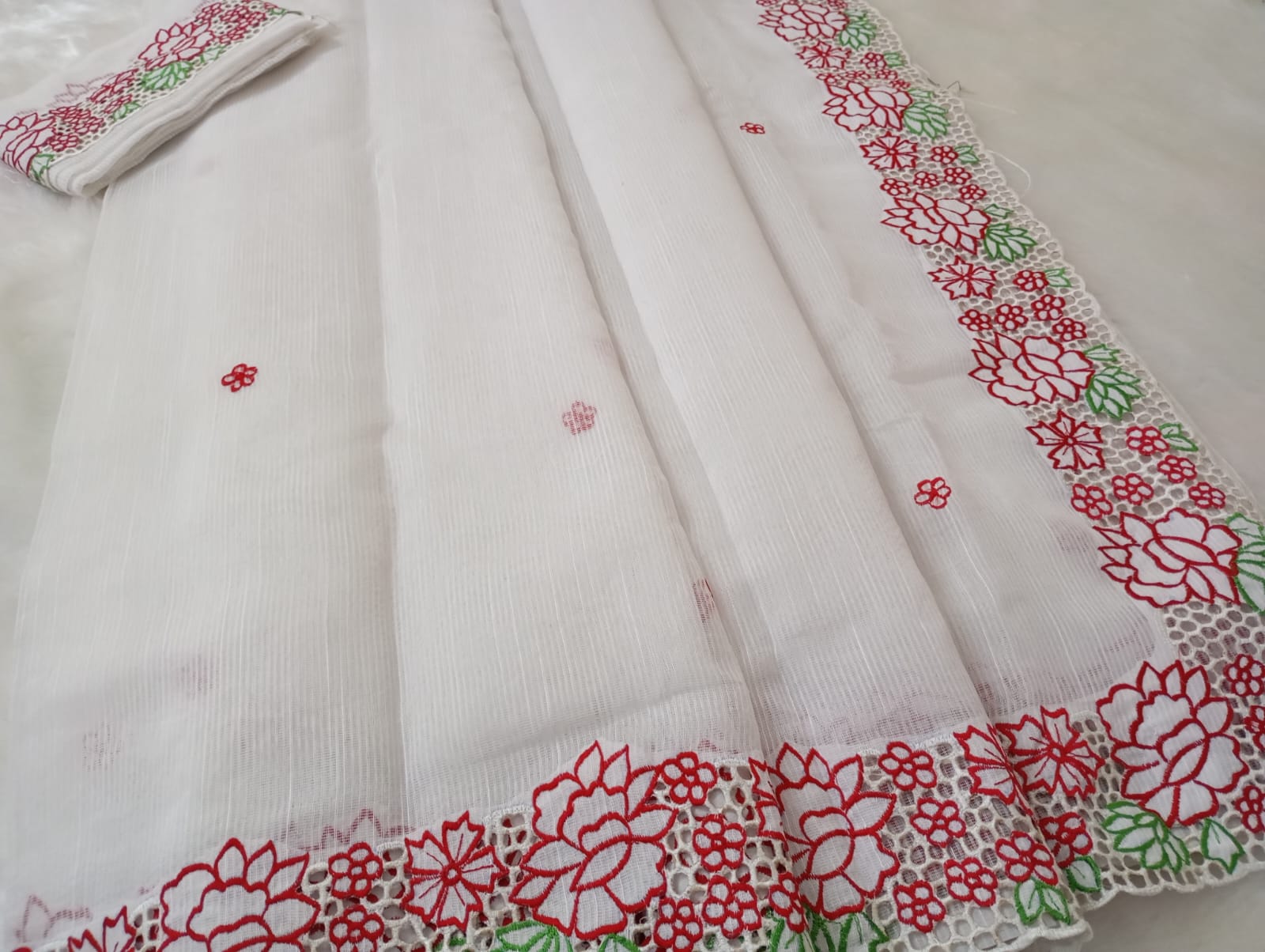Exclusive white baptism special cutwork embroidery designer sarees