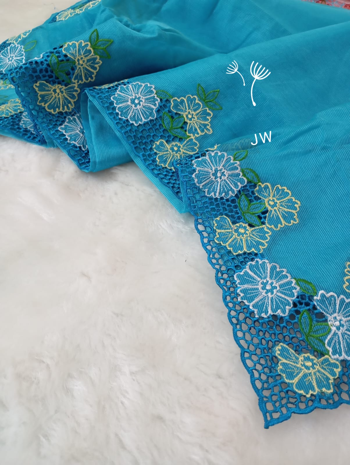 Blue green floral cutwork embroidery premium sarees collection