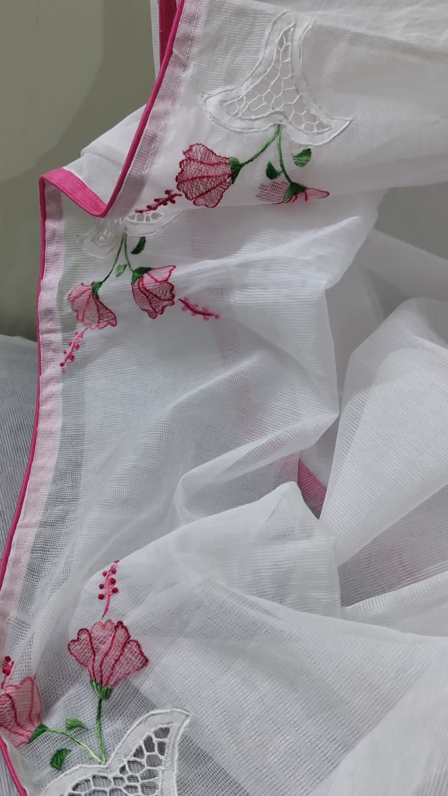 Pink white Beauty Twine Cutwork Sarees Collection Twine cutwork collection