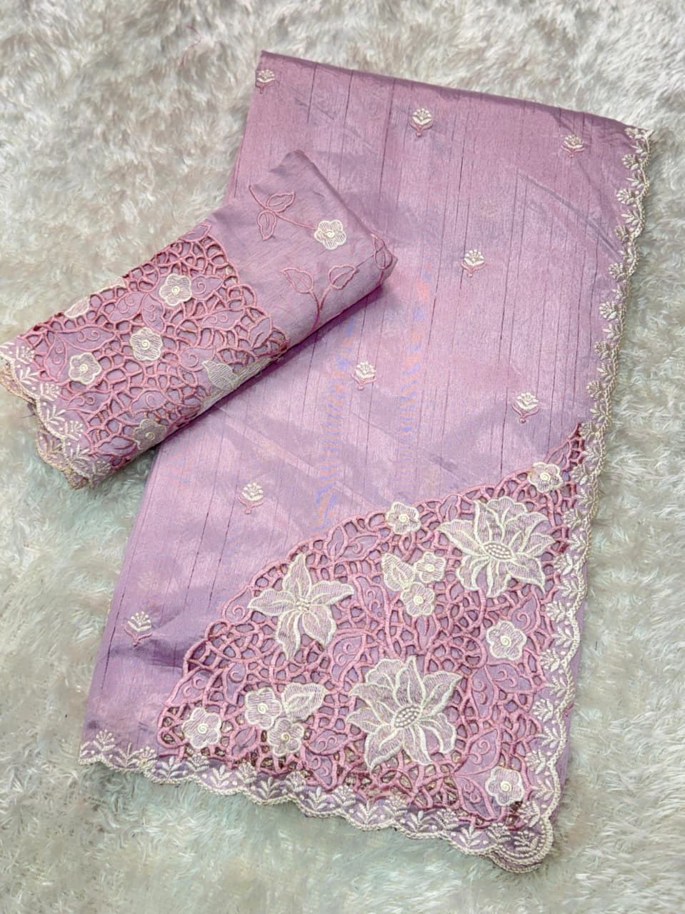 Beautiful cutwork embroidery on matkaa tussar silk sarees Designer sarees collection