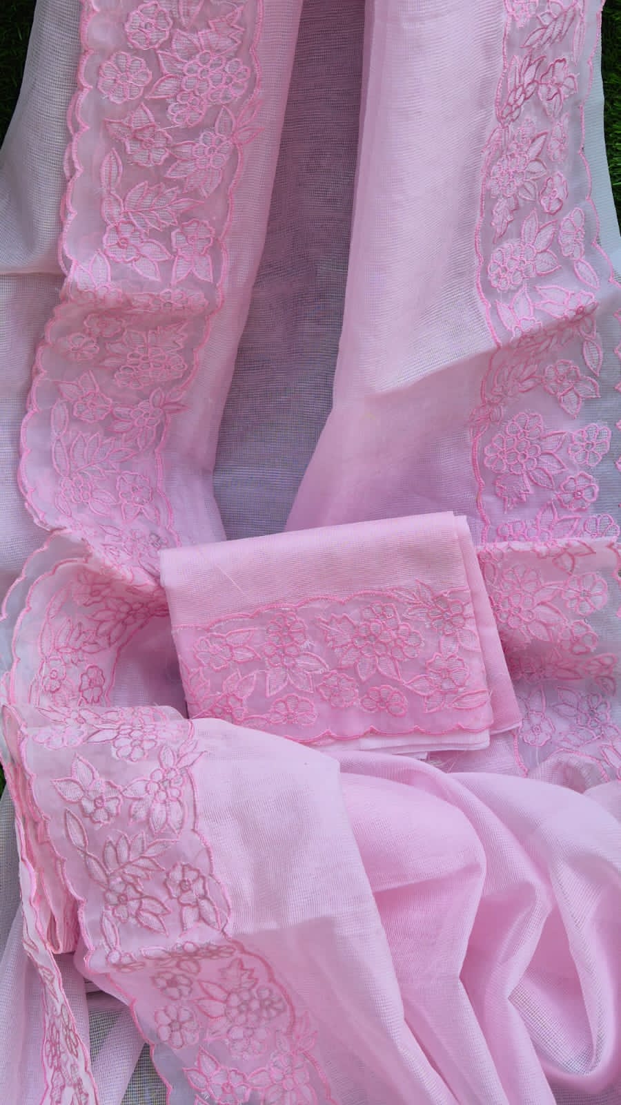 Premium pink Kota designer sarees with organza border Kota embroidery sarees