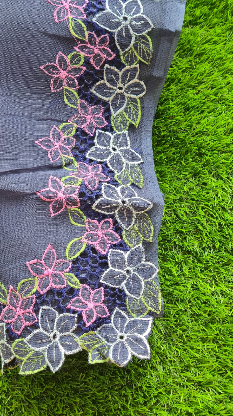 Boutique collection grey cutwork embroidery premium sarees collection Silky kota cutwork sarees