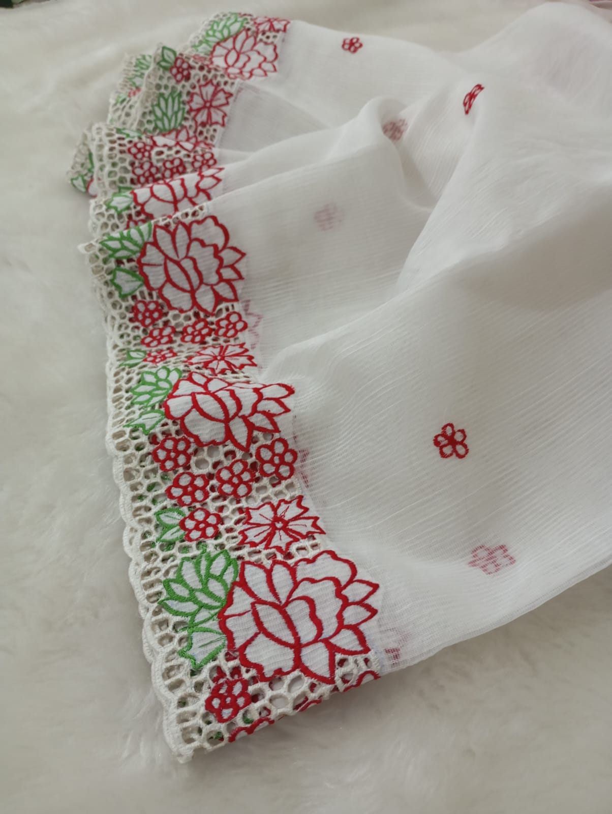 Exclusive white baptism special cutwork embroidery designer sarees