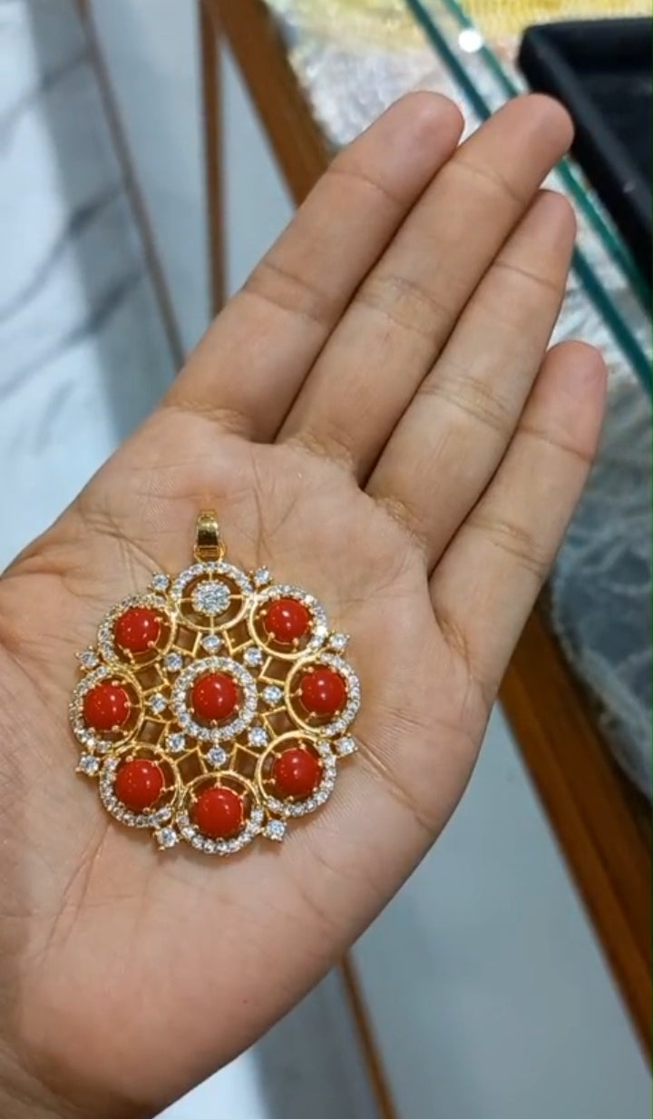 Beautiful coral stone premium gold plated big Pendant with plain chain necklace
Code : PCB1 Jewel byjuwaan