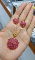 Premium plated ruby pink amethyst stone Pendant With Chain and matching ear studs Code : RoobyPS RoobyPS Jewellery