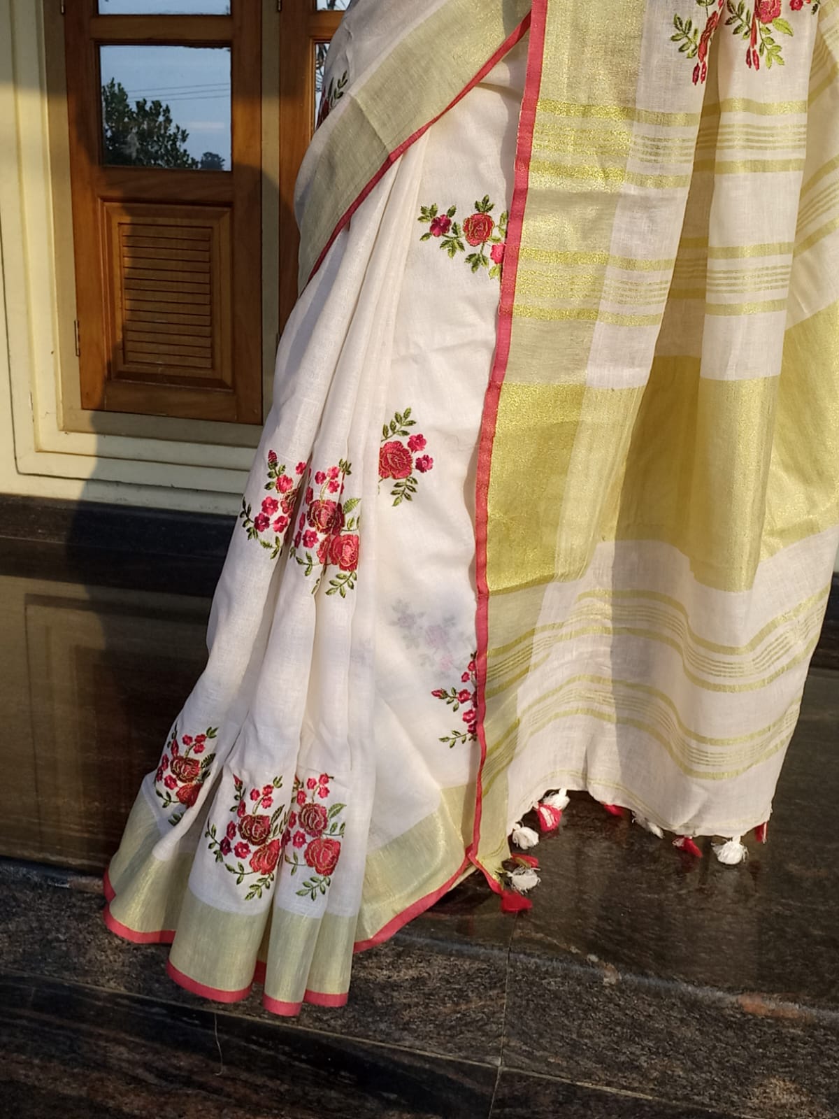 Pure Linen by Linen Saree with full embroidery Linen saree