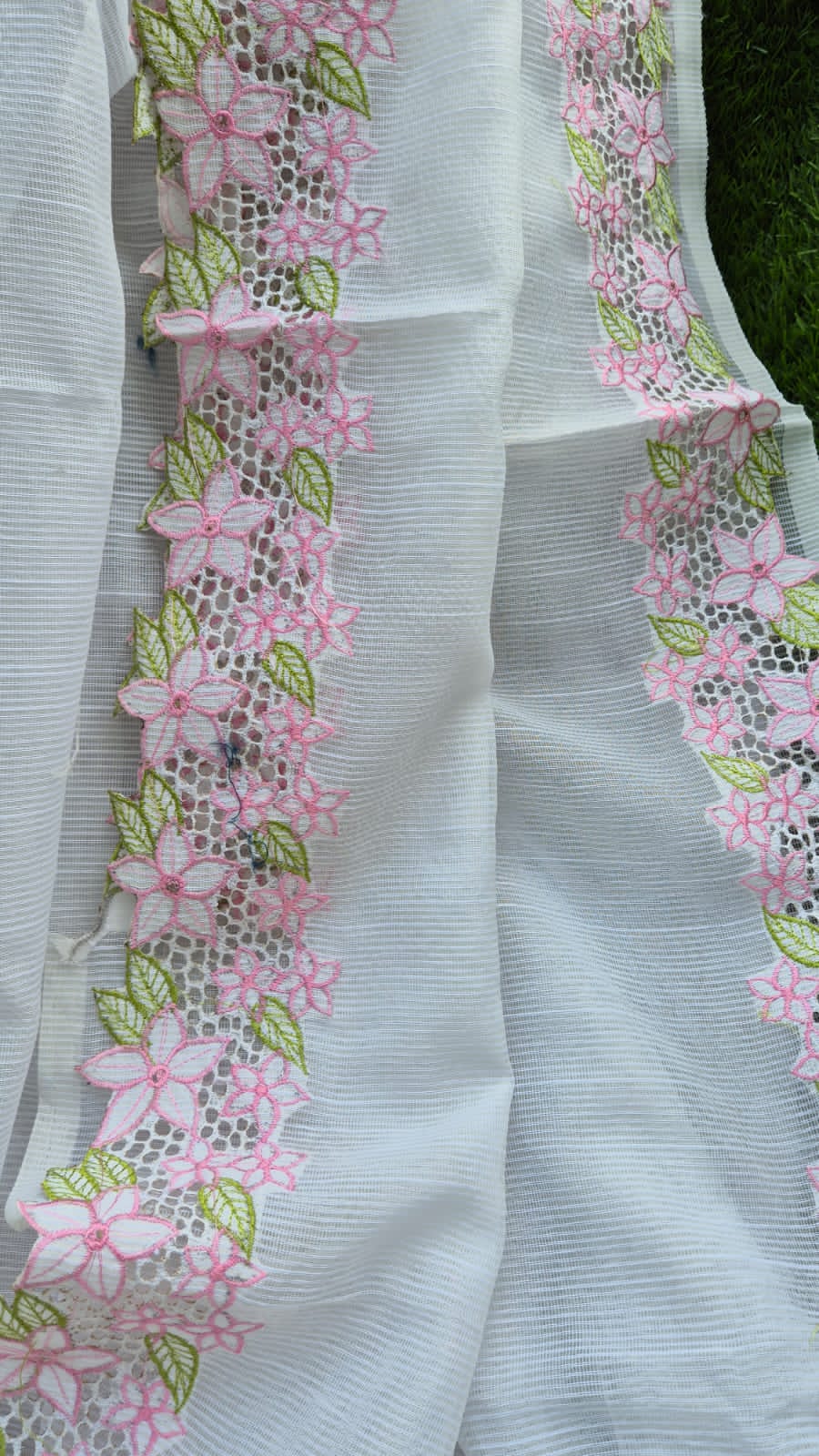 White floral beautiful cutwork embroidery premium sarees collection Silky kota cutwork sarees