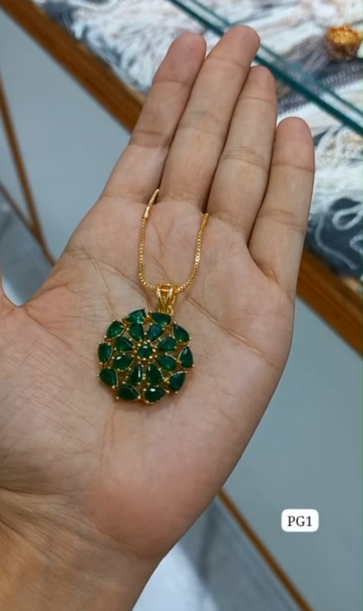 Premium plated green amethyst stone Pendant With Chain Code : PG1 Pearl Jewellery