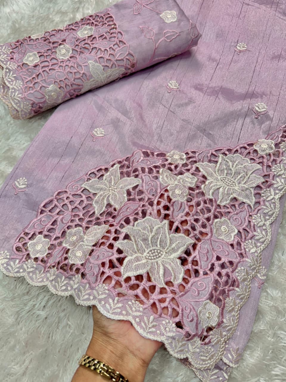Beautiful cutwork embroidery on matkaa tussar silk sarees Designer sarees collection