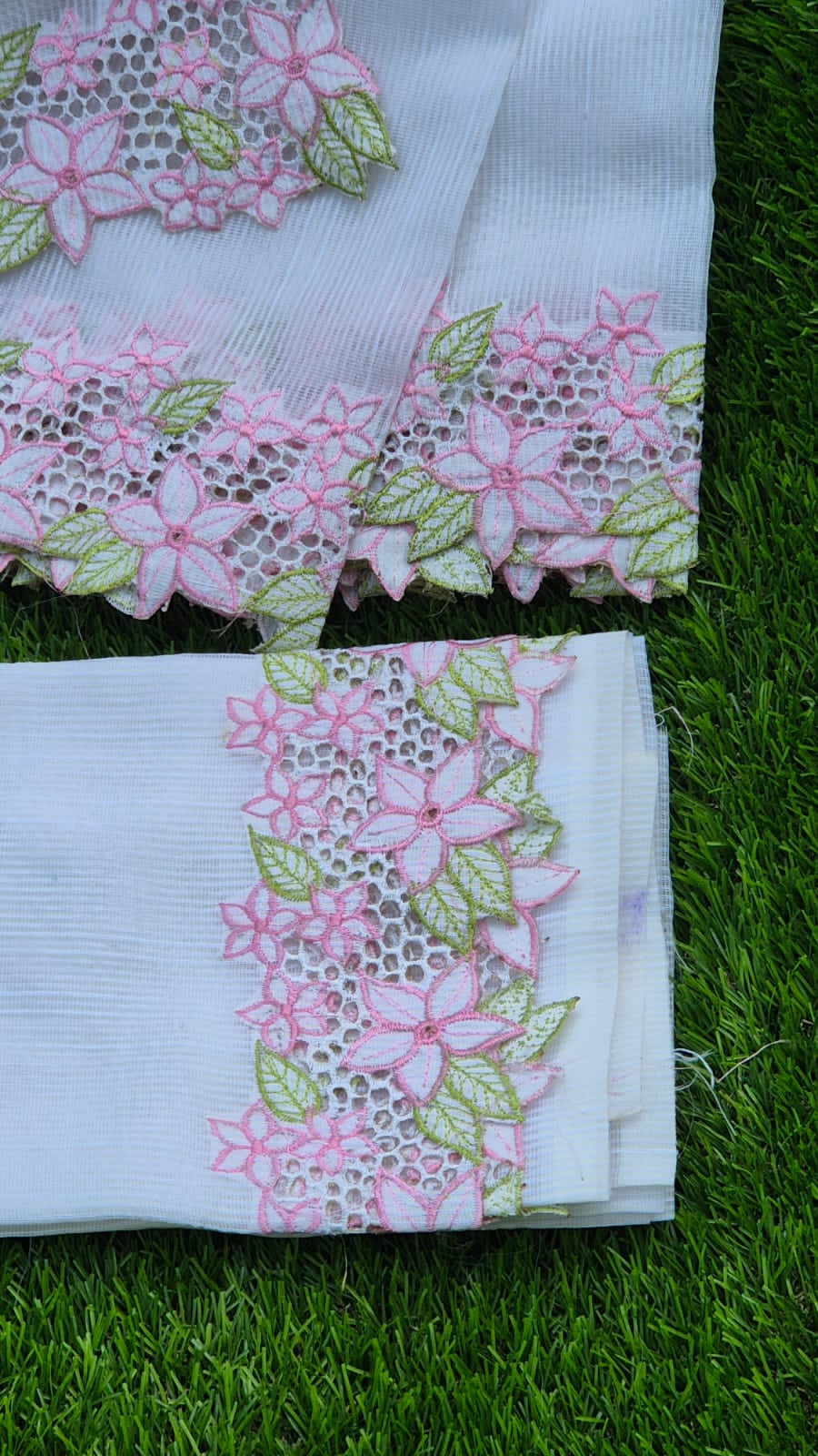 White floral beautiful cutwork embroidery premium sarees collection Silky kota cutwork sarees