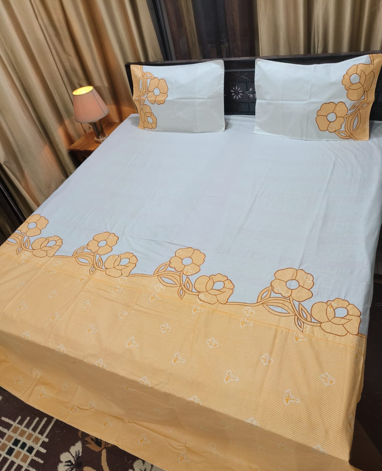 Premium pastel shades elegant Designer Embroidery Bedsheets Collection Yellow white Bedsheets
