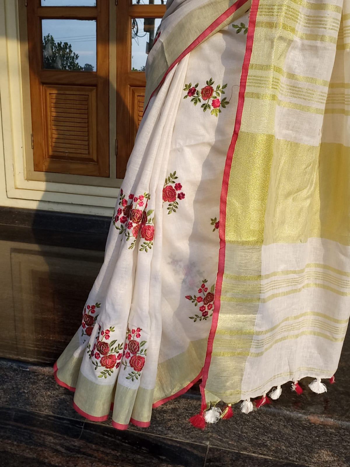 Pure Linen by Linen Saree with full embroidery Linen saree
