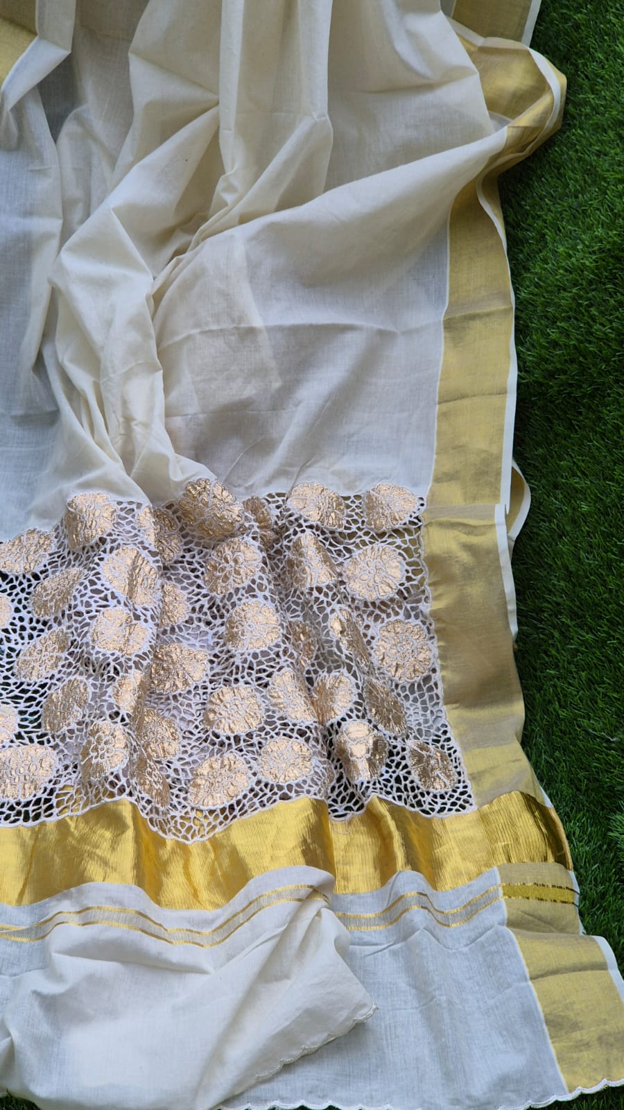 Kerala cotton saree and blouse with work Kerala saree