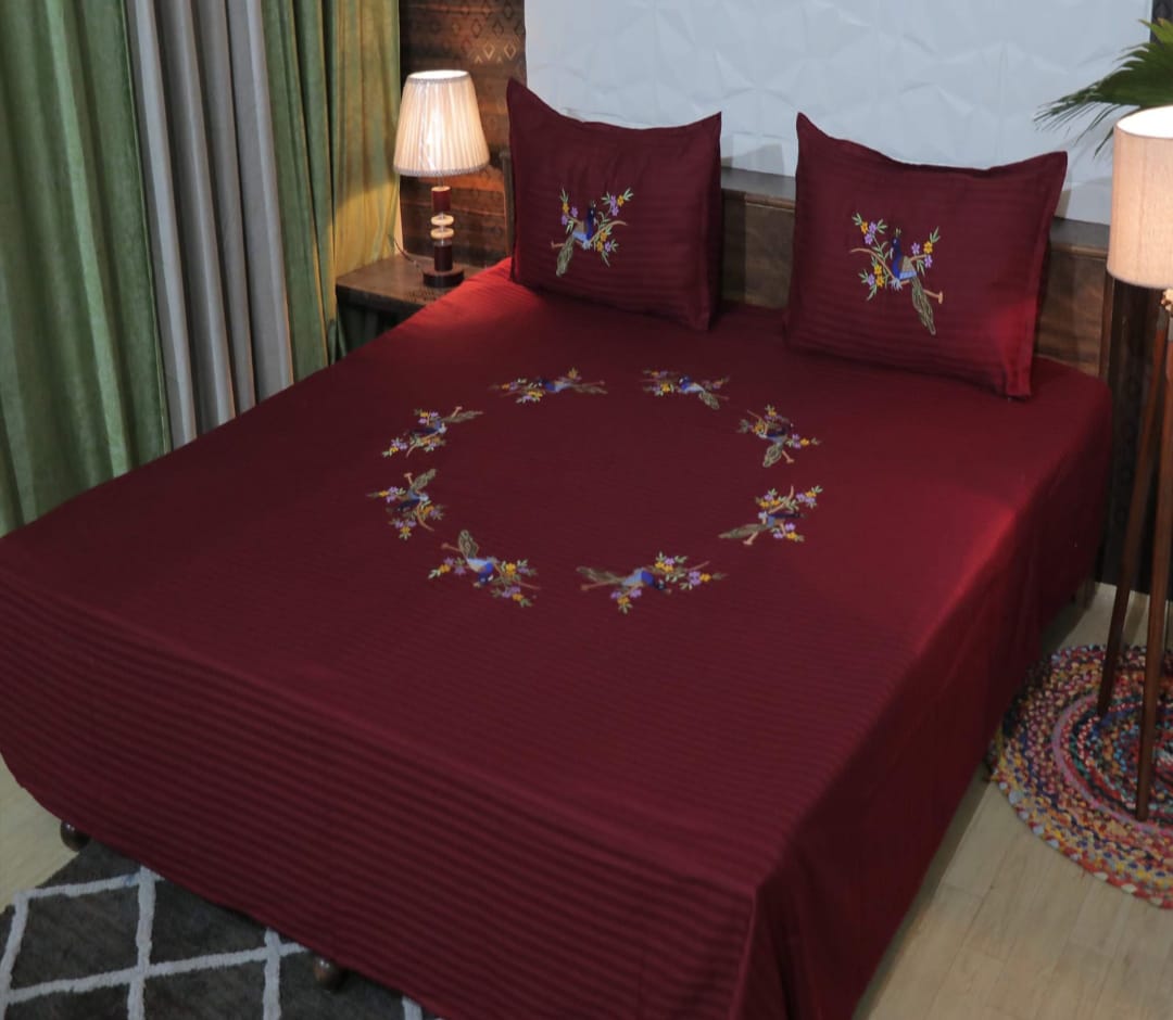 Premium Red Ring Floral Designer Embroidery Bedsheets Collection Red yellow Bedsheets