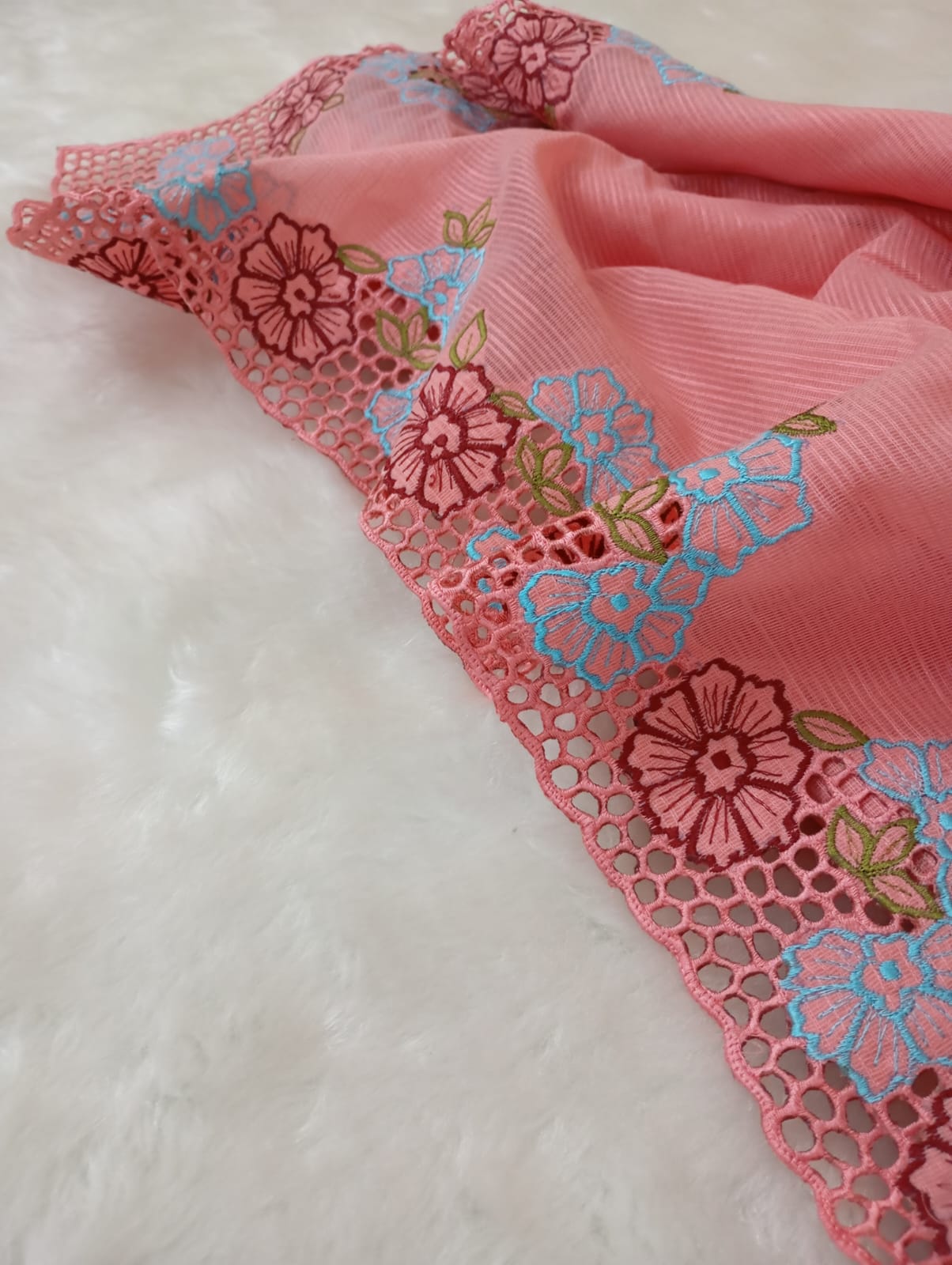 Peach beauty collection silky kota cutwork embroidery sarees Silky kota cutwork sarees