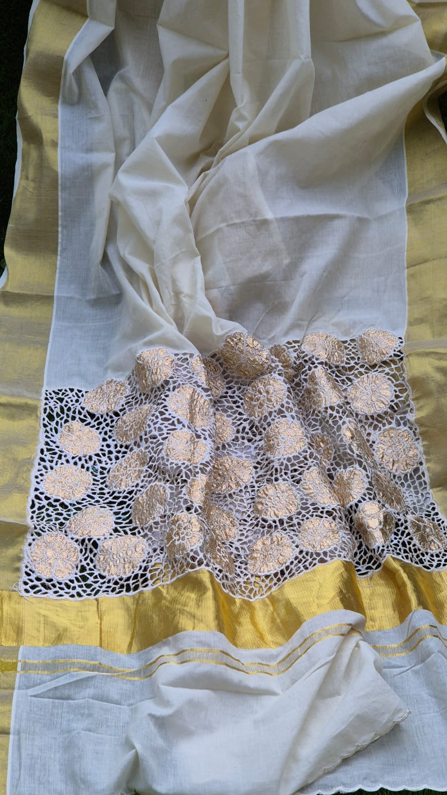 Kerala cotton saree and blouse with work Kerala saree