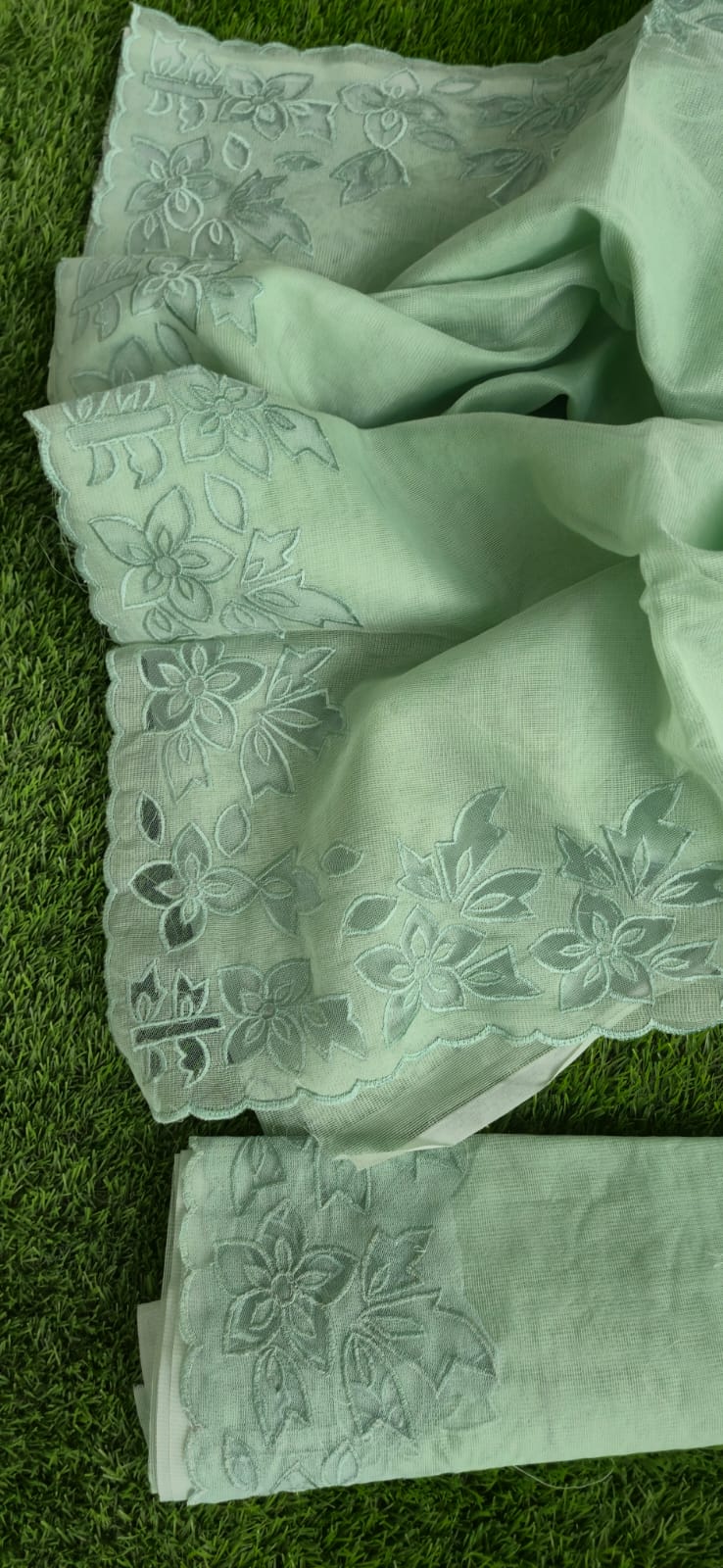Premium Silky Kota green embroidery designer applique sarees Kota embroidery sarees