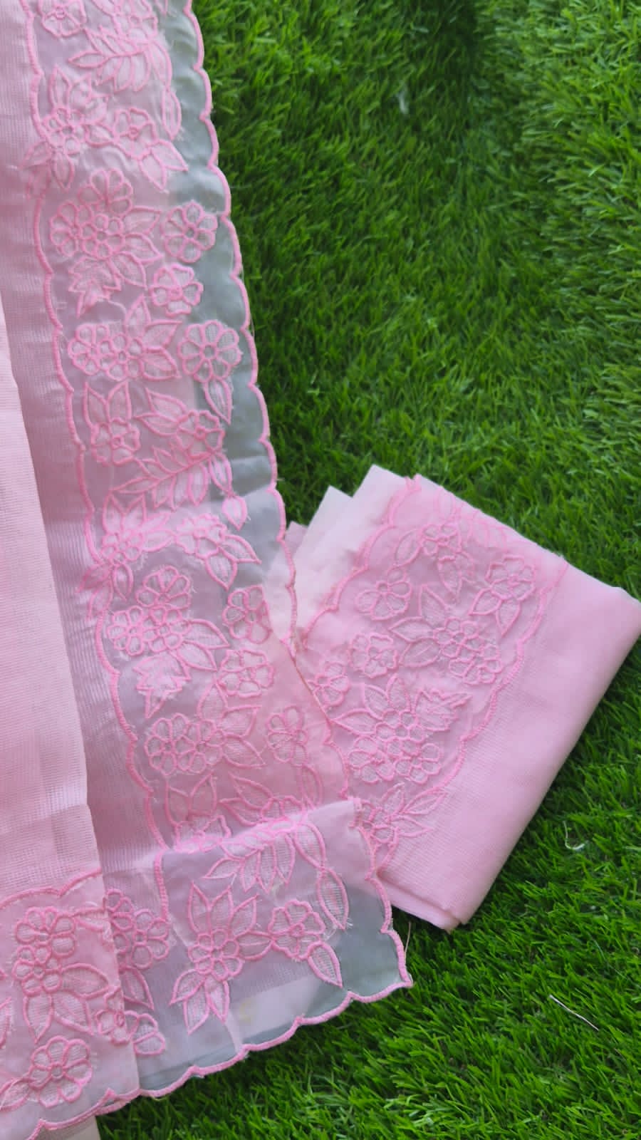 Premium pink Kota designer sarees with organza border Kota embroidery sarees