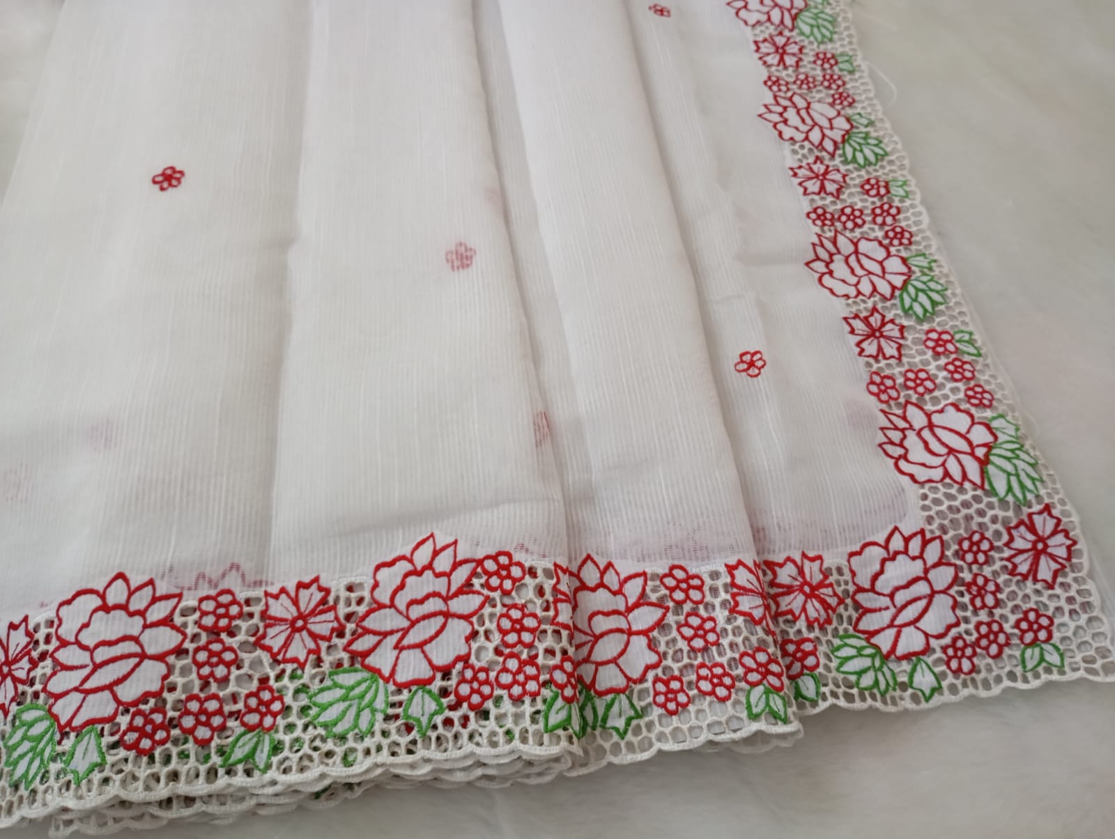 Exclusive white baptism special cutwork embroidery designer sarees