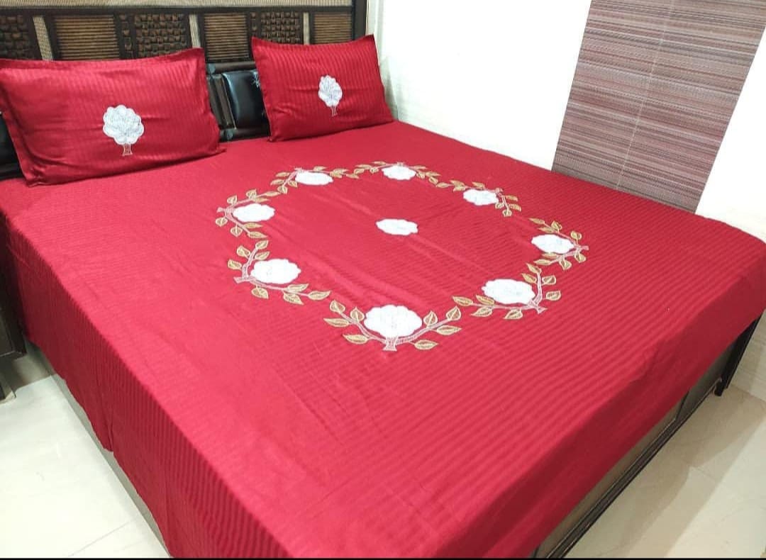 Premium Red Ring Floral Designer Embroidery Bedsheets Collection Red Ring Bedsheets