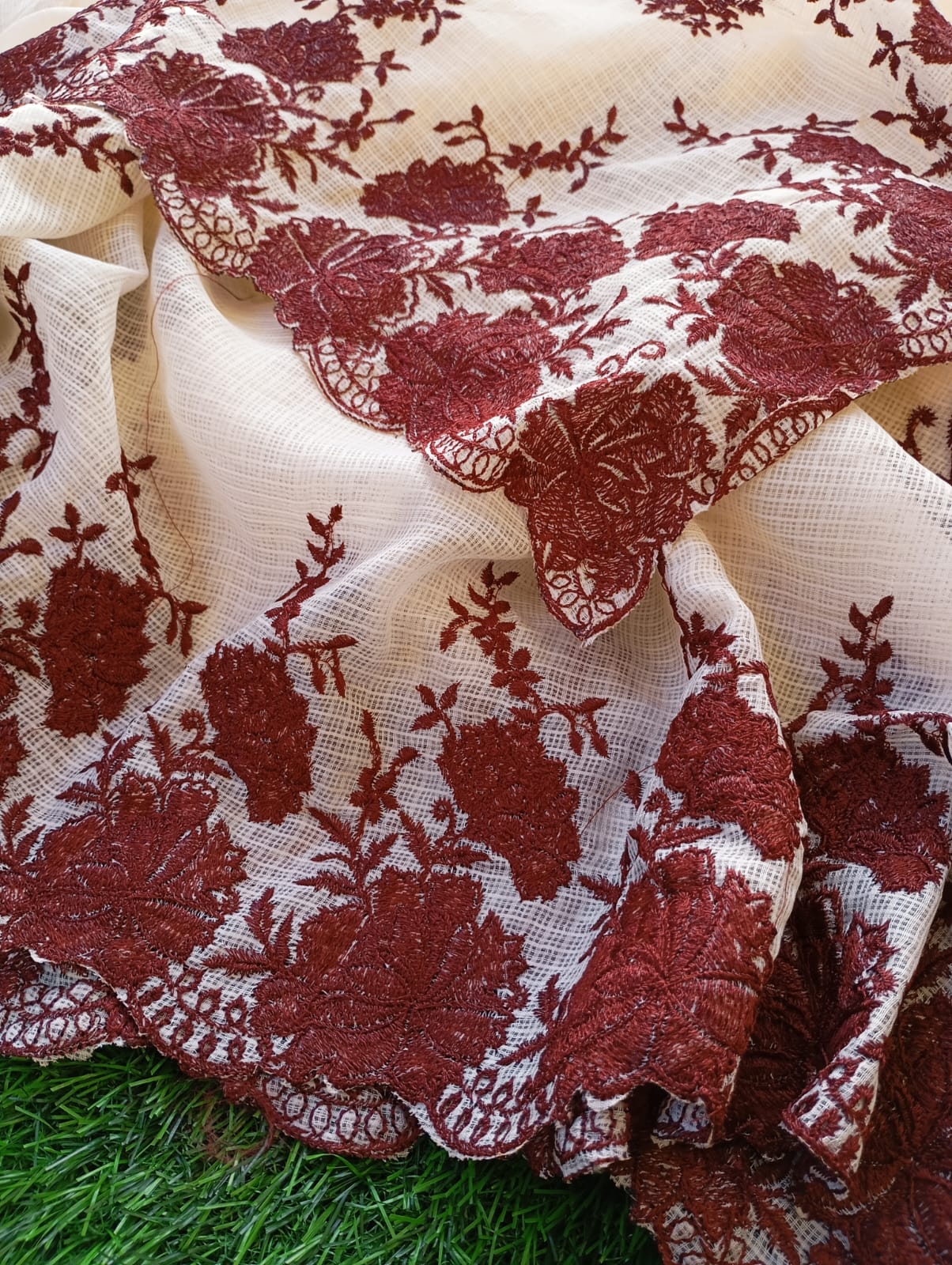 Premium white red Kota embroidery designer sarees Kota embroidery sarees