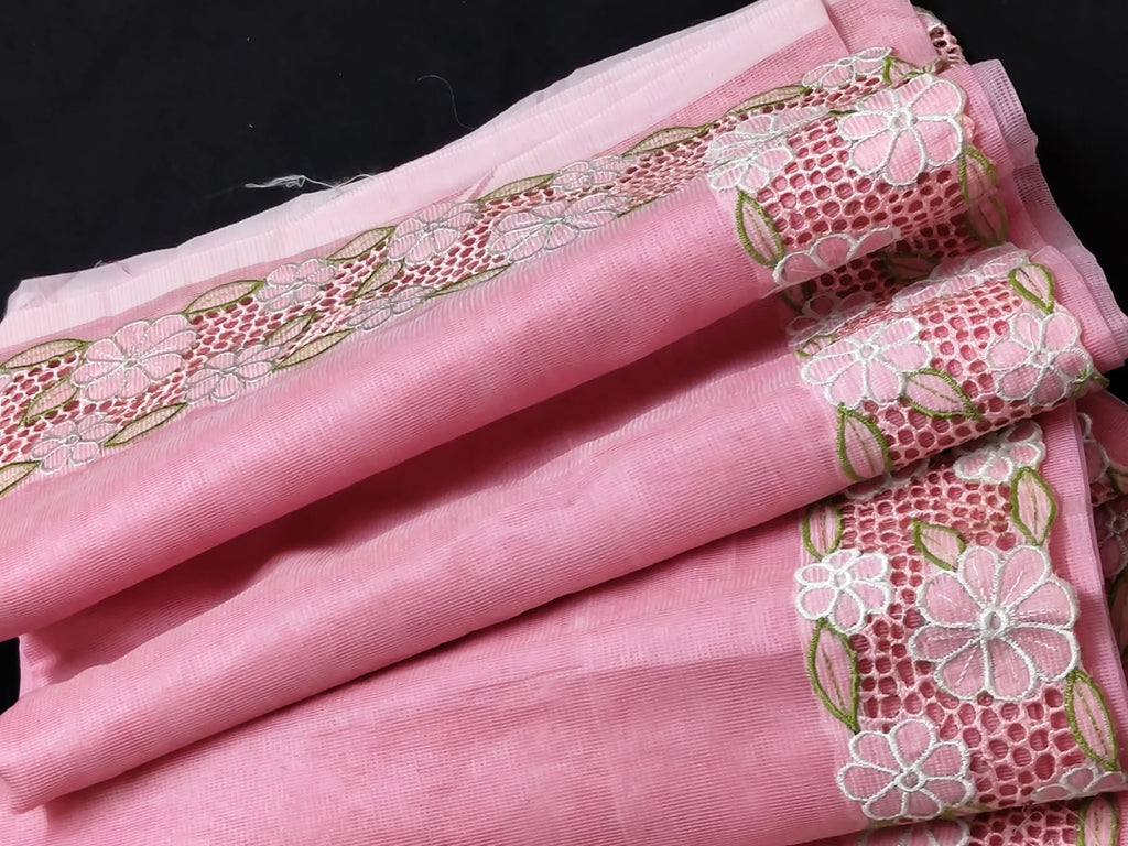 Pink beauty collection silky kota cutwork embroidery sarees Silky kota cutwork sarees