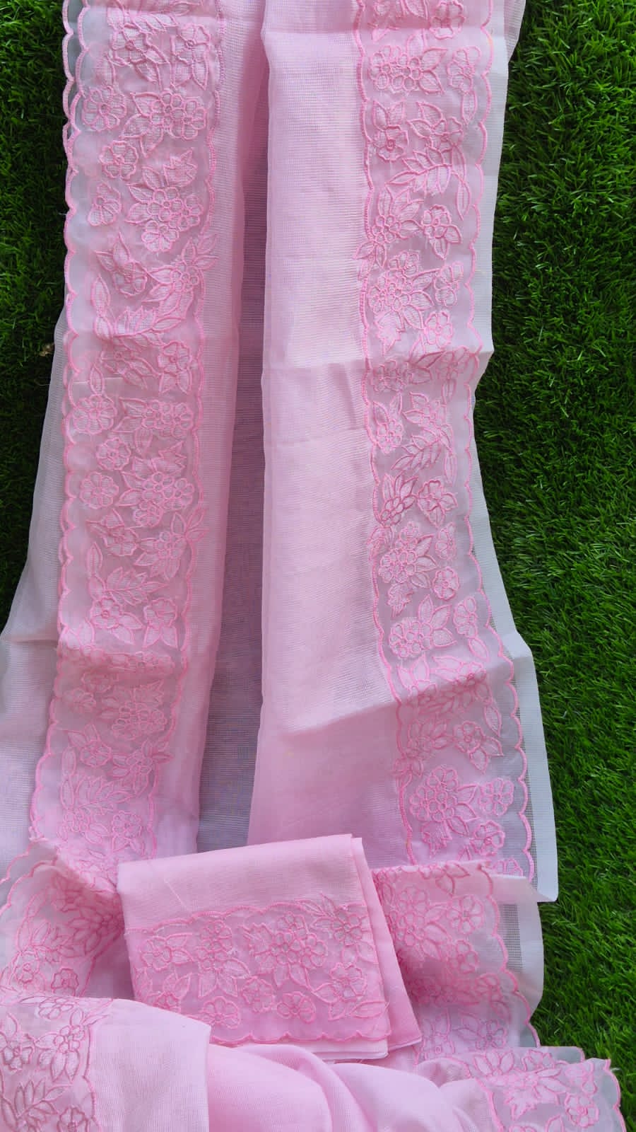 Premium pink Kota designer sarees with organza border Kota embroidery sarees