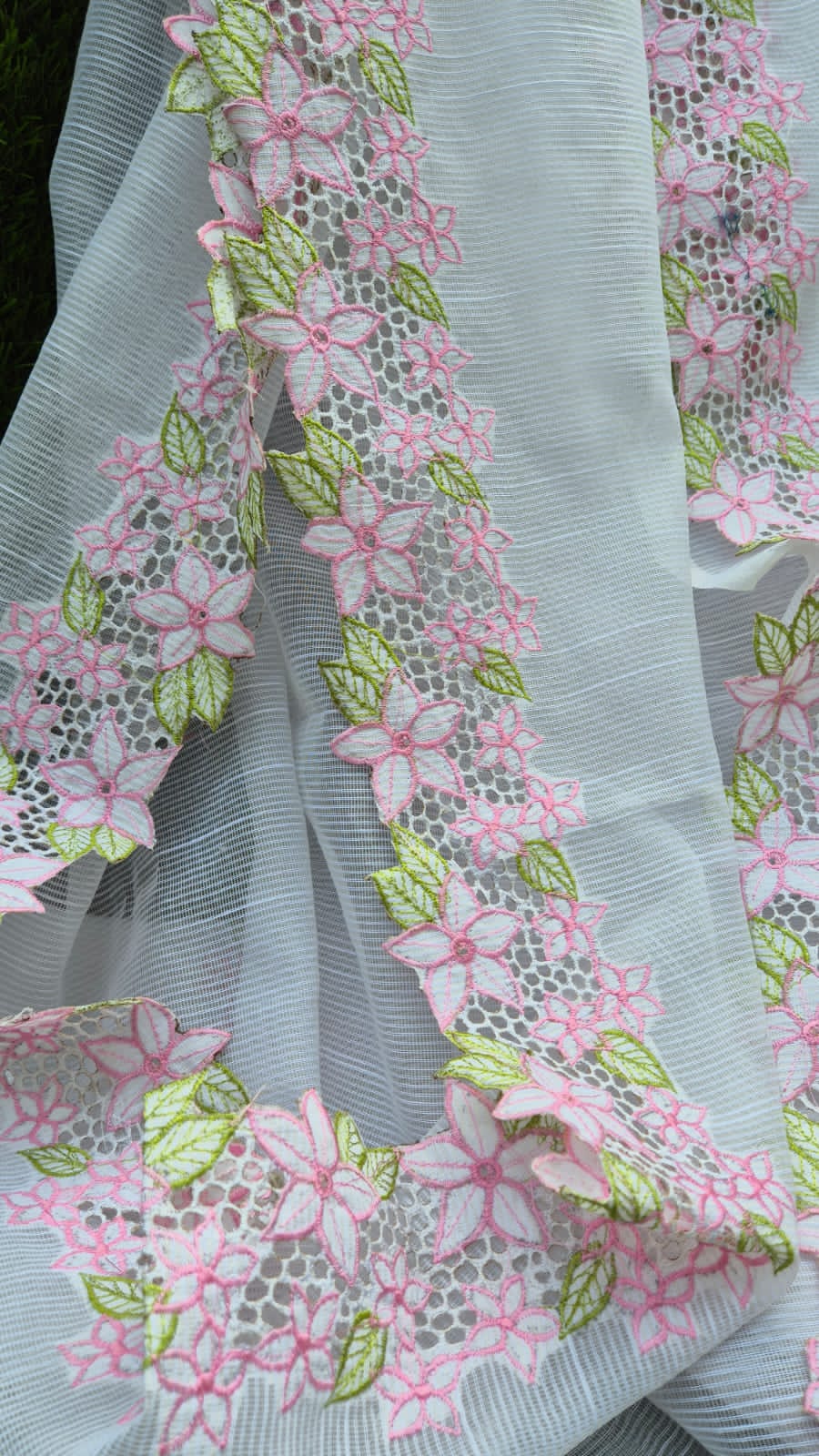 White floral beautiful cutwork embroidery premium sarees collection Silky kota cutwork sarees