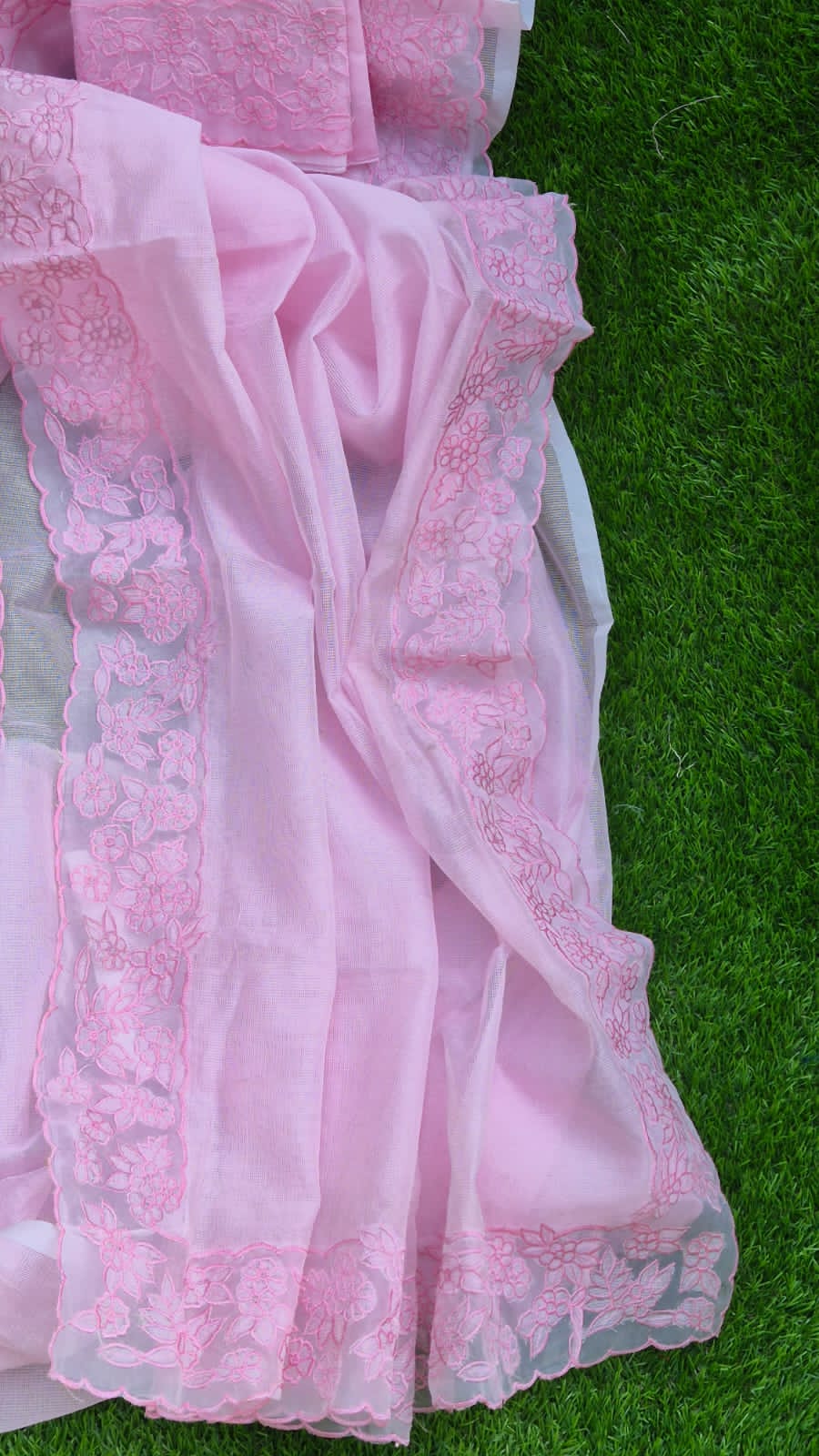 Premium pink Kota designer sarees with organza border Kota embroidery sarees