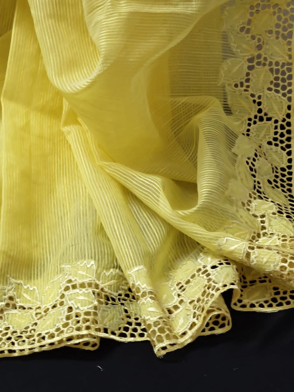 Yellow collection silky kota thick cutwork embroidery sarees Silky kota cutwork sarees