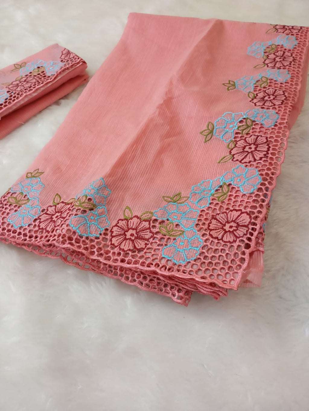 Peach beauty collection silky kota cutwork embroidery sarees Silky kota cutwork sarees